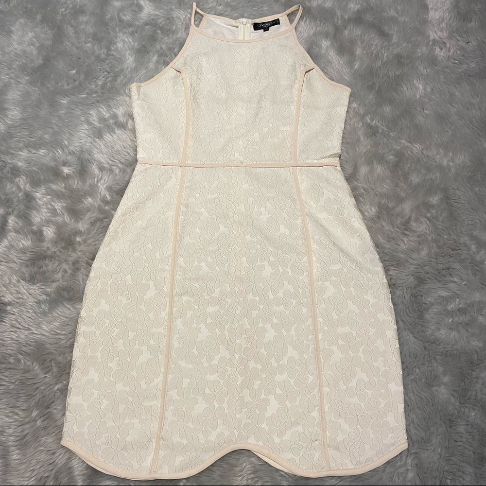 Off-White Mini Dress with Flower Embroidery